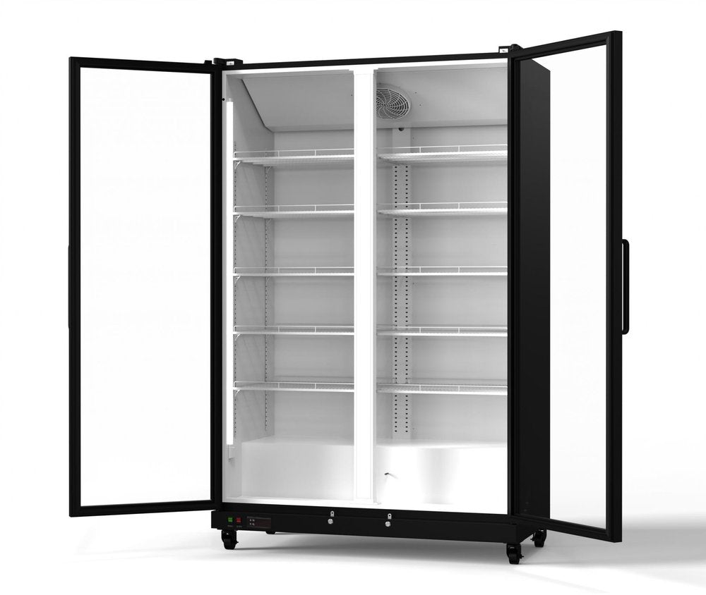 76" X 44" Clear and Black Stainless Steel Double Door Can Beverage Refrigerator — view 7
