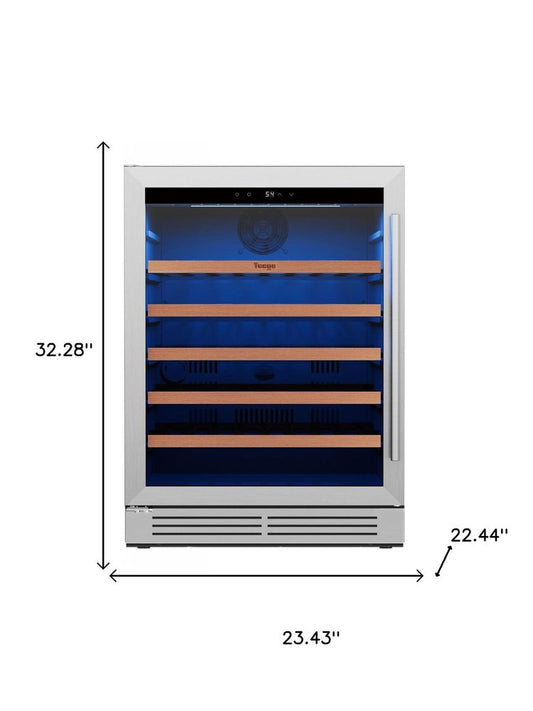 32" X 23" Silver And Black Stainless Steel Single Compartment Wine Refrigerator