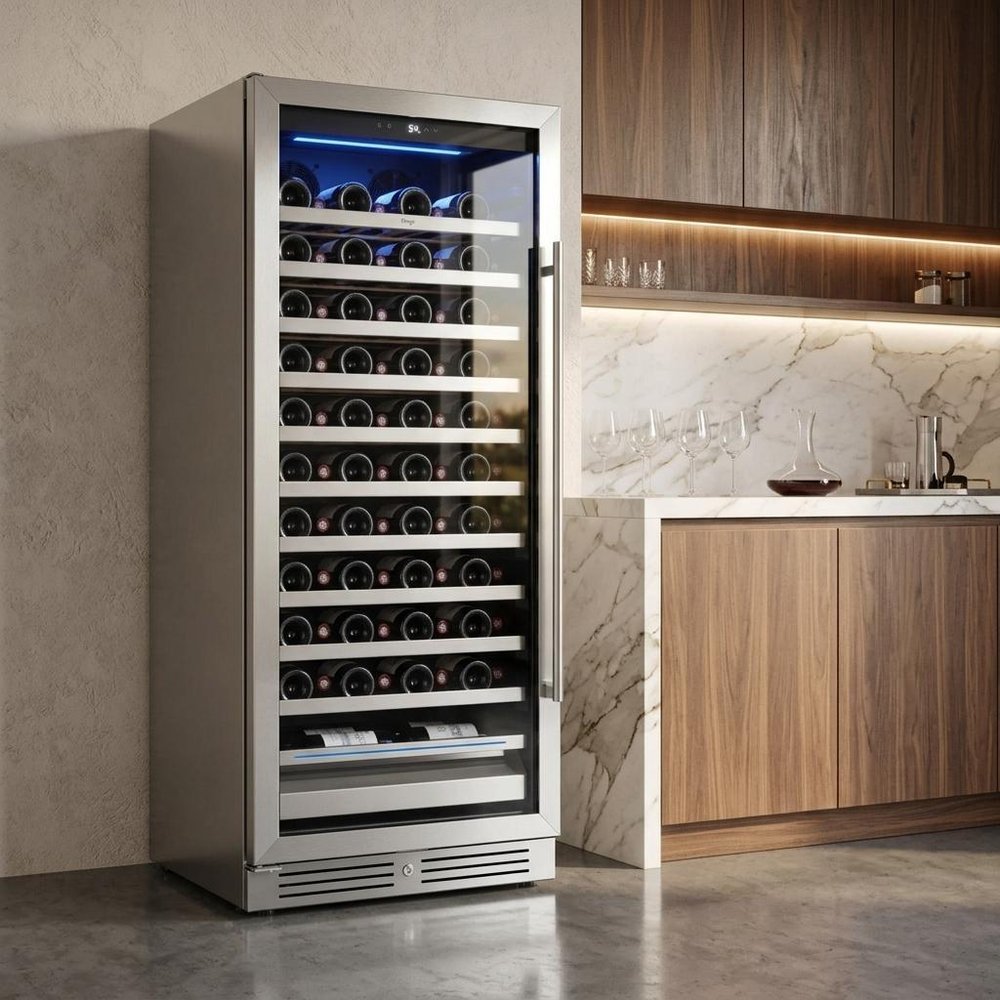55" X 23" Silver and Black Stainless Steel Single Compartment Wine Refrigerator — view 2