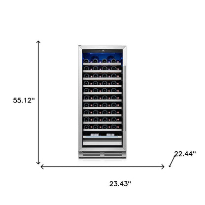 55" X 23" Silver and Black Stainless Steel Single Compartment Wine Refrigerator