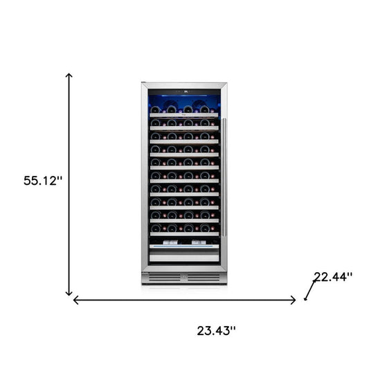 55" X 23" Silver and Black Stainless Steel Single Compartment Wine Refrigerator