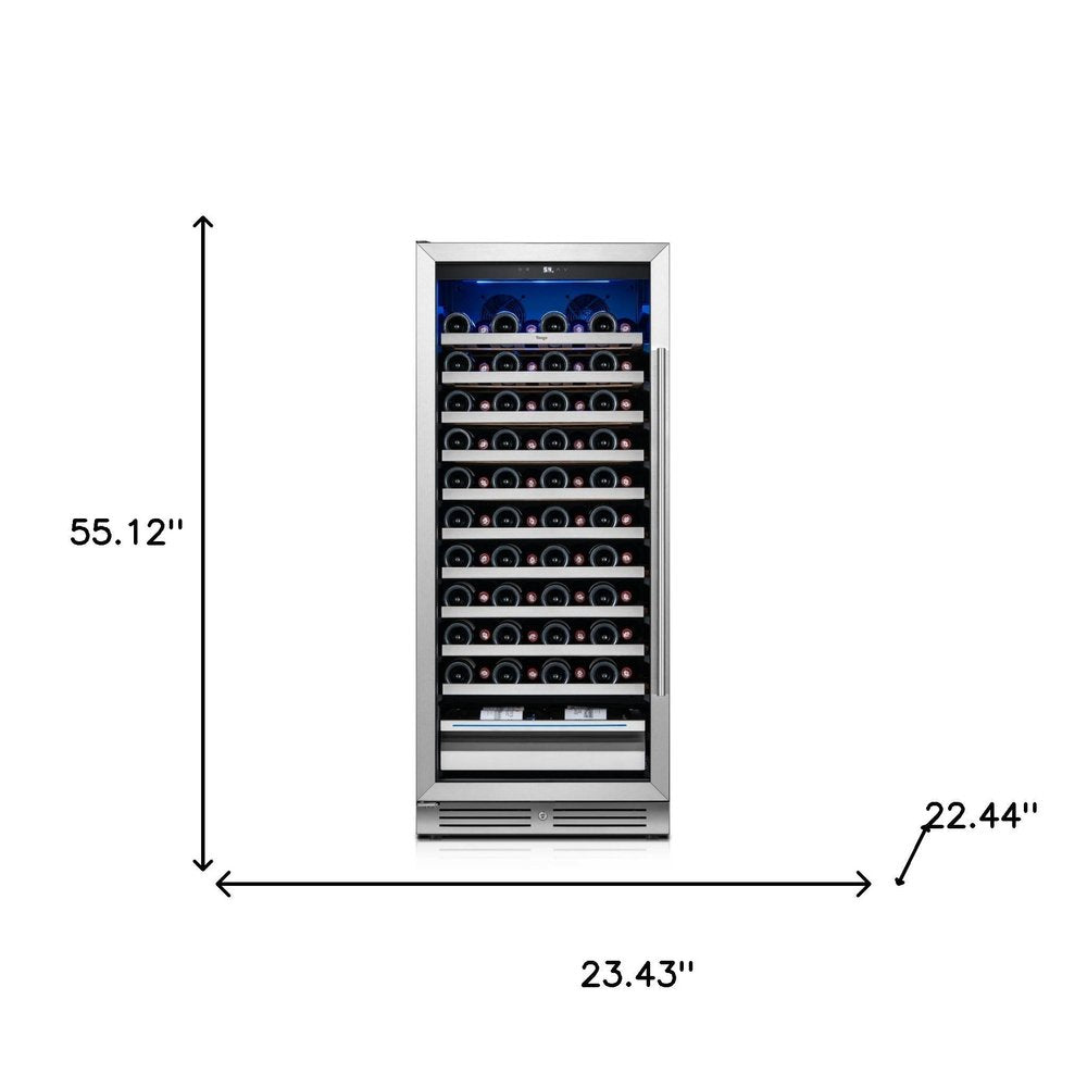 55" X 23" Silver and Black Stainless Steel Single Compartment Wine Refrigerator HomeRoots