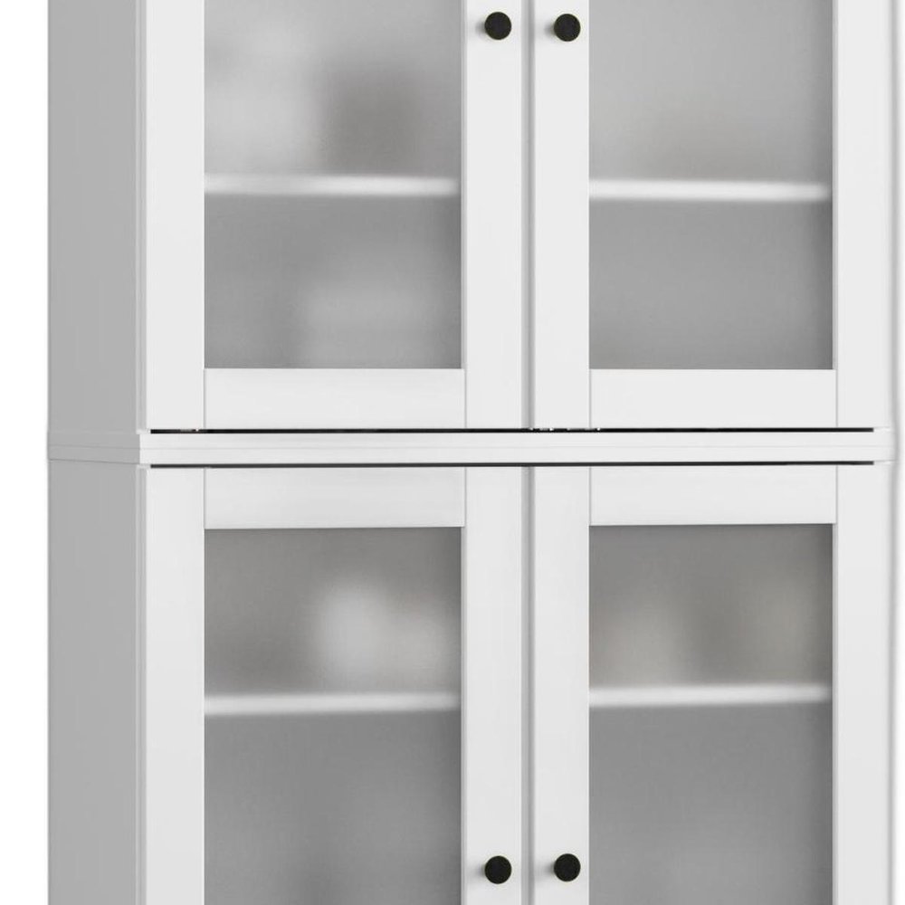 32" White Solid Wood Glass Panel Inlay Double Door Linen Cabinet HomeRoots
