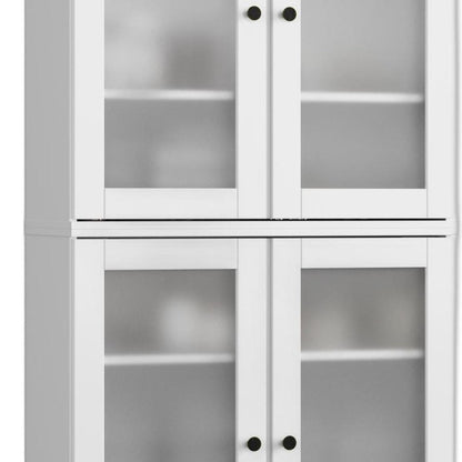 32" White Solid Wood Glass Panel Inlay Double Door Linen Cabinet HomeRoots