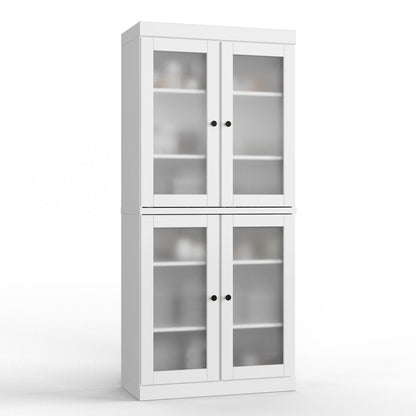 32" White Solid Wood Glass Panel Inlay Double Door Linen Cabinet HomeRoots