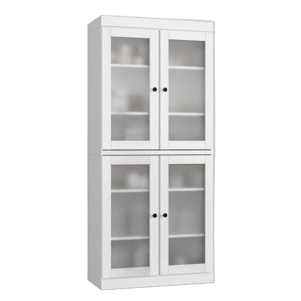 32" White Solid Wood Glass Panel Inlay Double Door Linen Cabinet — view 5
