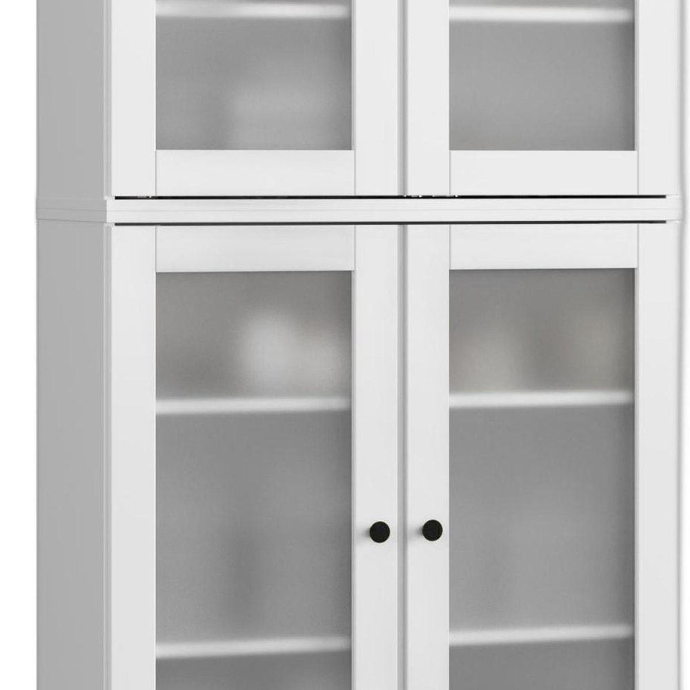 32" White Solid Wood Glass Panel Inlay Double Door Linen Cabinet — view 6