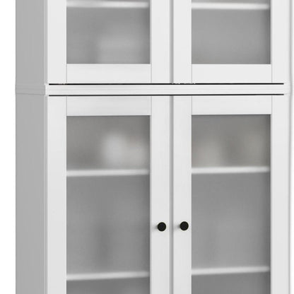 32" White Solid Wood Glass Panel Inlay Double Door Linen Cabinet