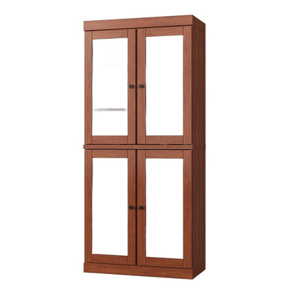 32" Coffee Solid Wood Glass Panel Inlay Double Door Linen Cabinet HomeRoots