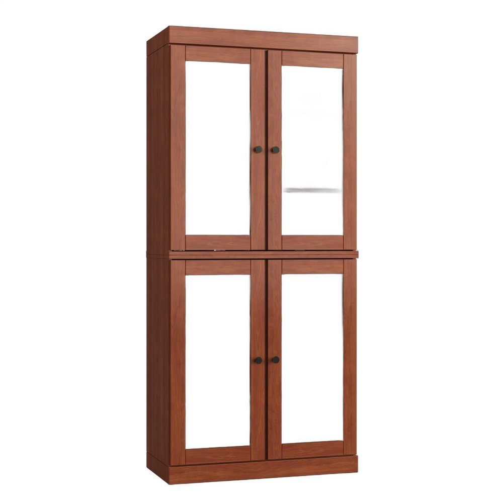 32" Coffee Solid Wood Glass Panel Inlay Double Door Linen Cabinet HomeRoots