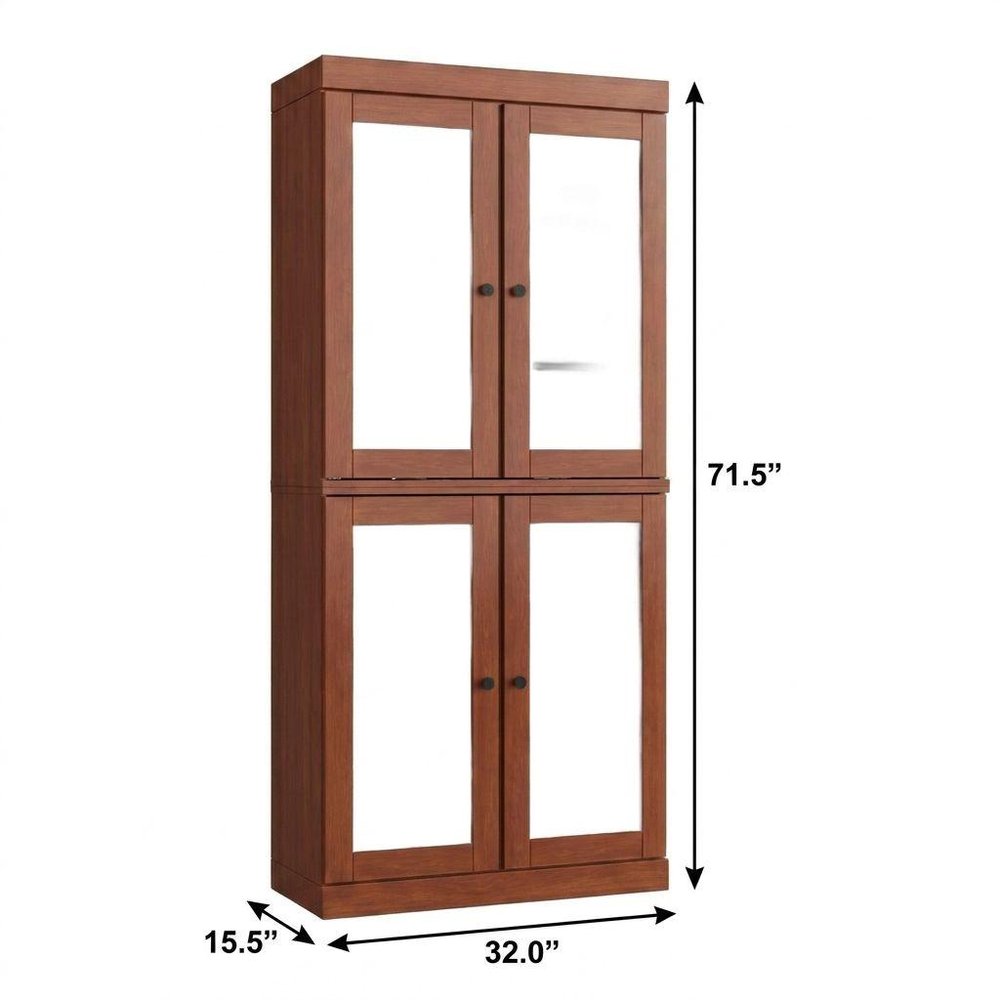 32" Coffee Solid Wood Glass Panel Inlay Double Door Linen Cabinet HomeRoots