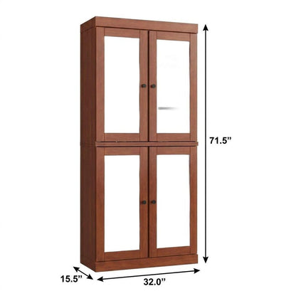 32" Coffee Solid Wood Glass Panel Inlay Double Door Linen Cabinet HomeRoots