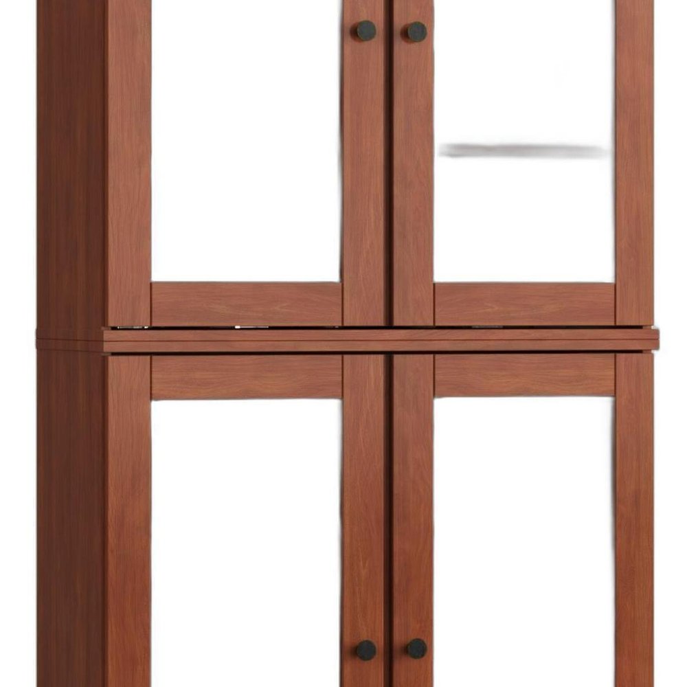32" Coffee Solid Wood Glass Panel Inlay Double Door Linen Cabinet — view 3