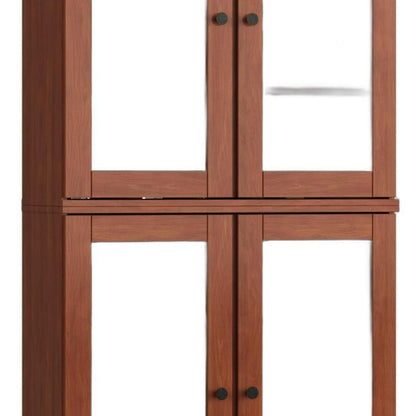 32" Coffee Solid Wood Glass Panel Inlay Double Door Linen Cabinet HomeRoots