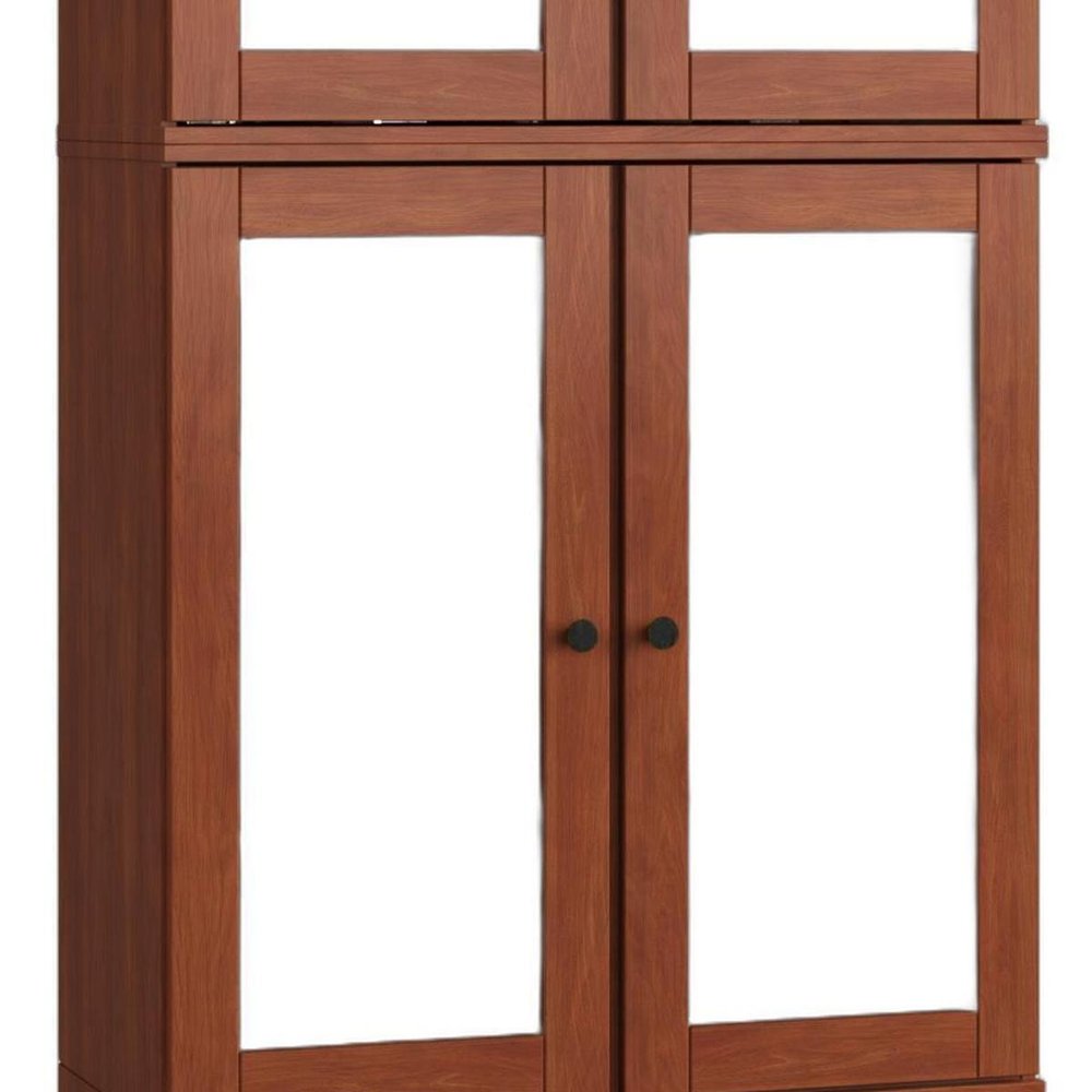 32" Coffee Solid Wood Glass Panel Inlay Double Door Linen Cabinet — view 4
