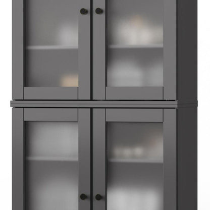 32" Gray Solid Wood Glass Panel Inlay Double Door Linen Cabinet HomeRoots