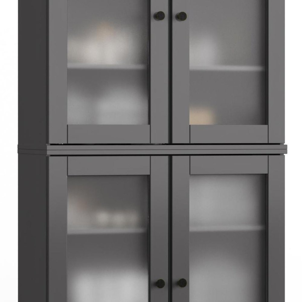 32" Gray Solid Wood Glass Panel Inlay Double Door Linen Cabinet — view 3