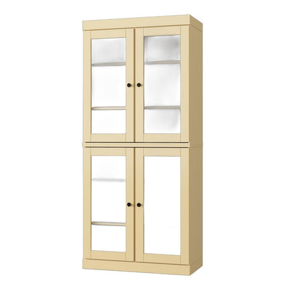 32" Yellow Solid Wood Glass Panel Inlay Double Door Linen Cabinet HomeRoots