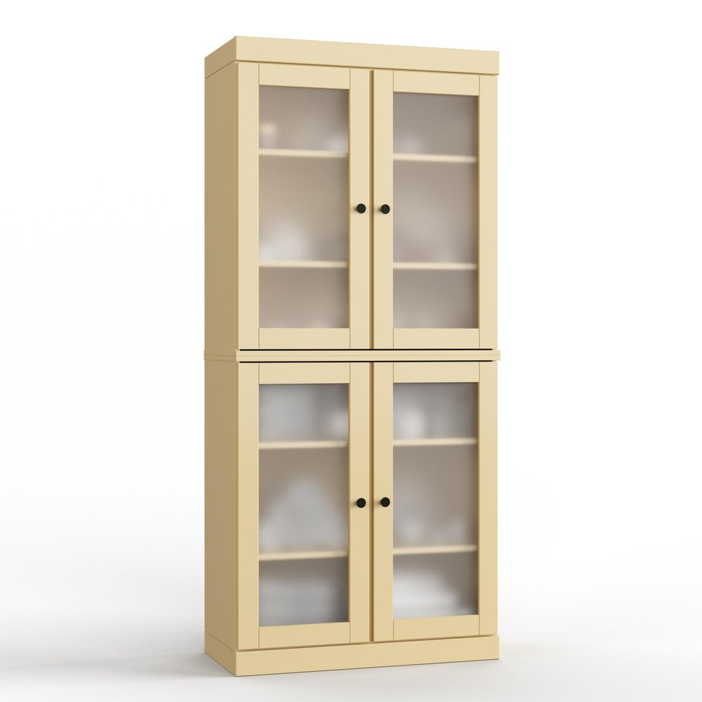 32" Yellow Solid Wood Glass Panel Inlay Double Door Linen Cabinet — view 1