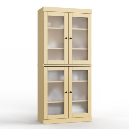 32" Yellow Solid Wood Glass Panel Inlay Double Door Linen Cabinet HomeRoots