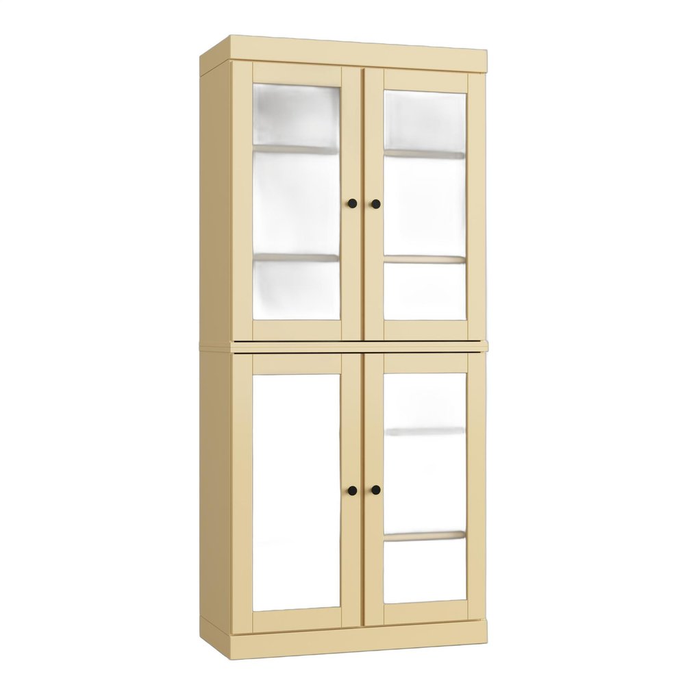 32" Yellow Solid Wood Glass Panel Inlay Double Door Linen Cabinet HomeRoots