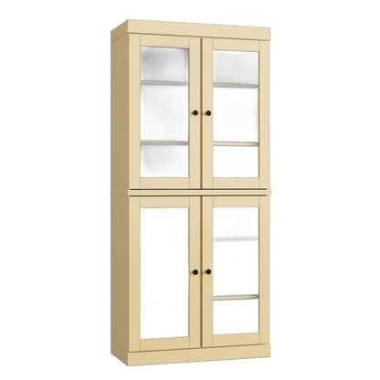 32" Yellow Solid Wood Glass Panel Inlay Double Door Linen Cabinet HomeRoots