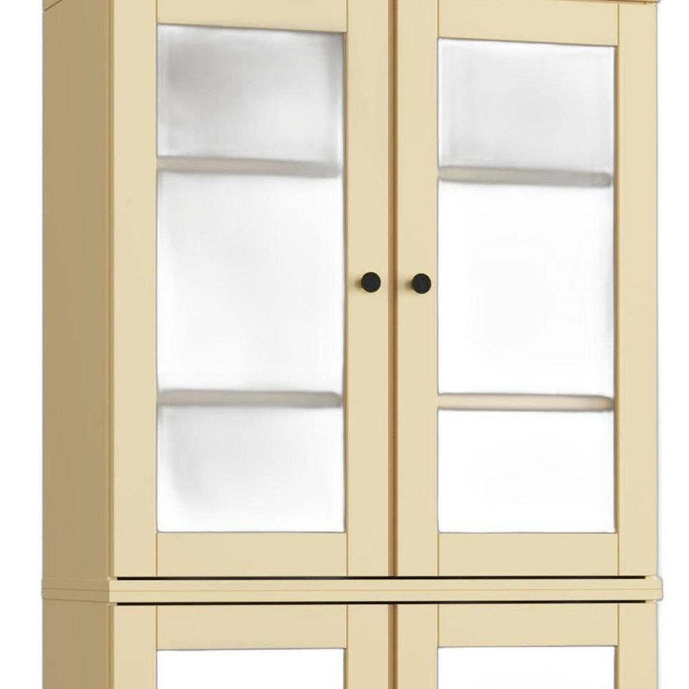 32" Yellow Solid Wood Glass Panel Inlay Double Door Linen Cabinet HomeRoots