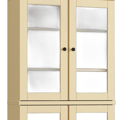 32" Yellow Solid Wood Glass Panel Inlay Double Door Linen Cabinet HomeRoots