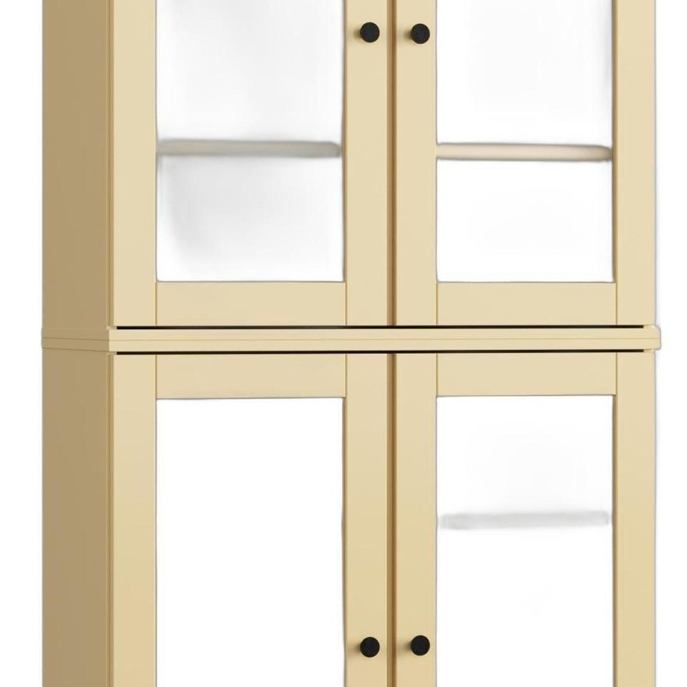 32" Yellow Solid Wood Glass Panel Inlay Double Door Linen Cabinet — view 5