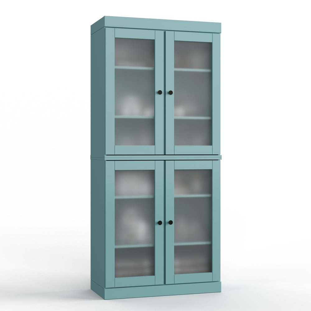 32" Aqua Solid Wood Glass Panel Inlay Double Door Linen Cabinet — view 2