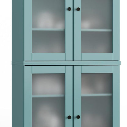 32" Aqua Solid Wood Glass Panel Inlay Double Door Linen Cabinet HomeRoots