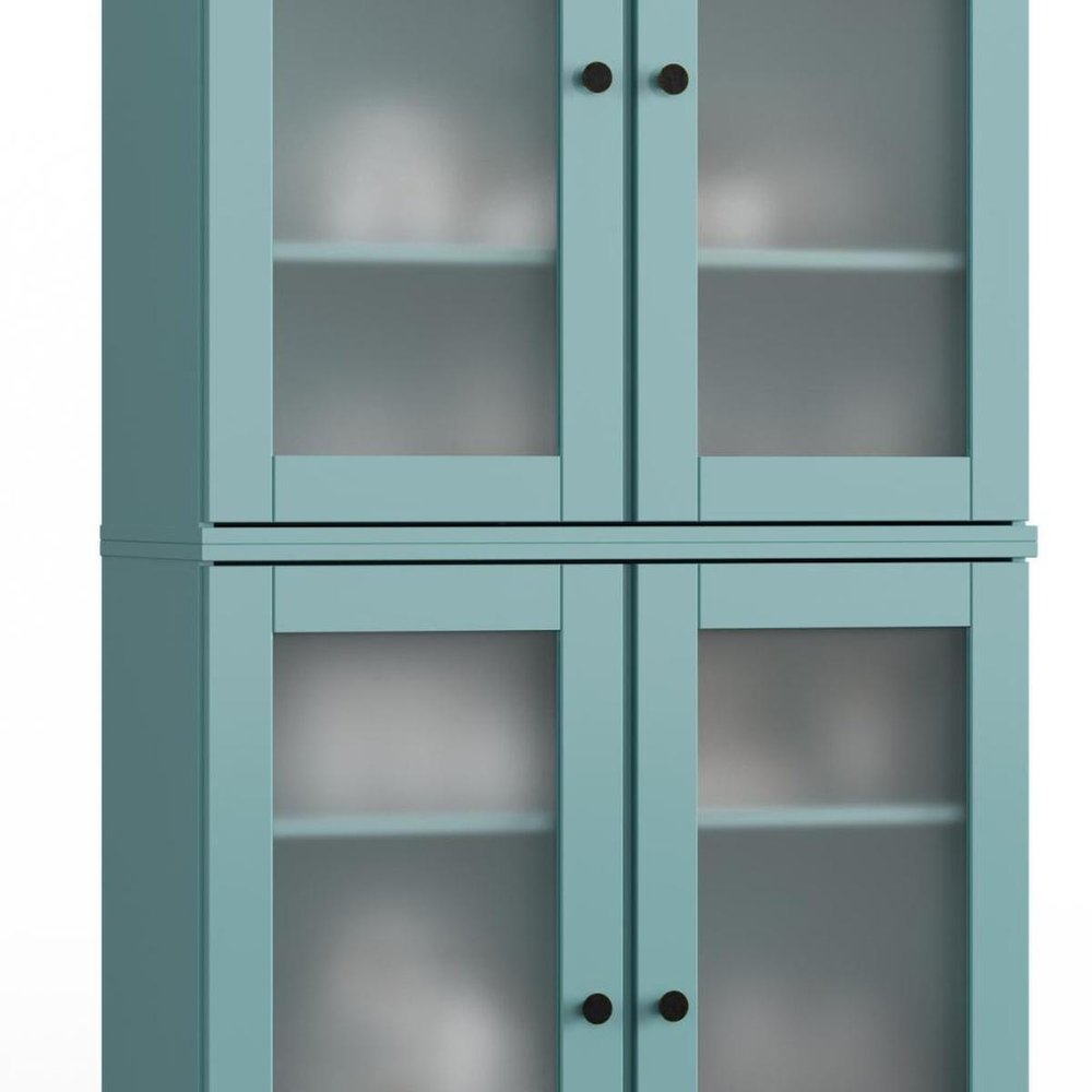 32" Aqua Solid Wood Glass Panel Inlay Double Door Linen Cabinet — view 4