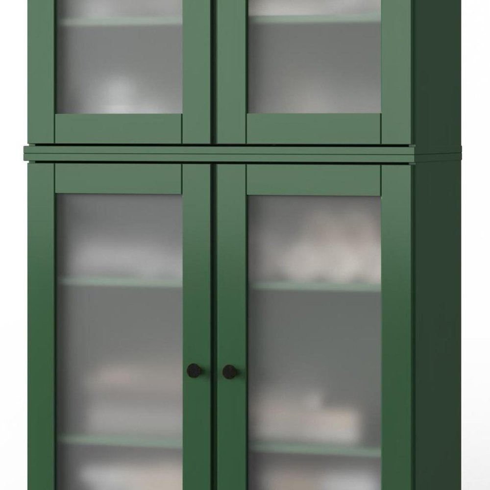 32" Green Solid Wood Glass Panel Inlay Double Door Linen Cabinet — view 2