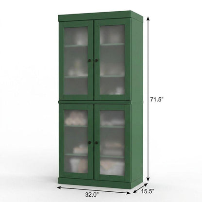 32" Green Solid Wood Glass Panel Inlay Double Door Linen Cabinet HomeRoots