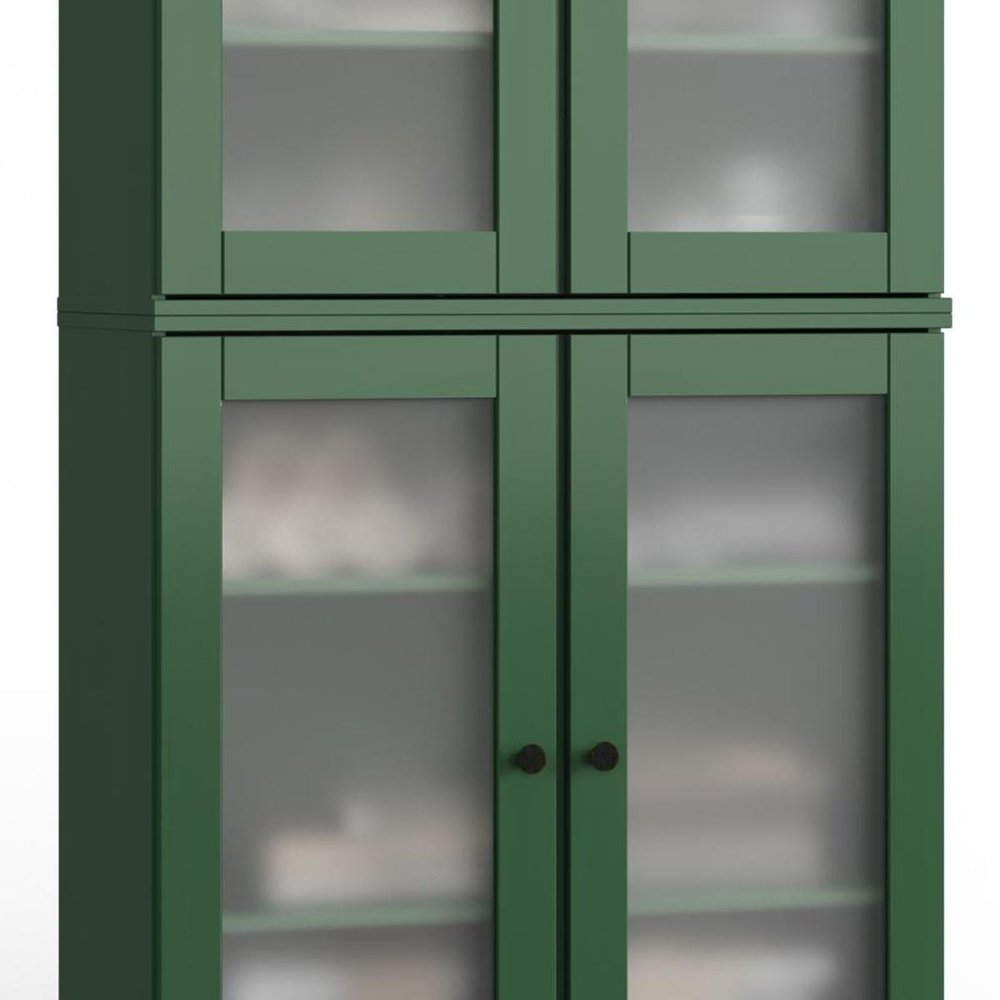 32" Green Solid Wood Glass Panel Inlay Double Door Linen Cabinet — view 2