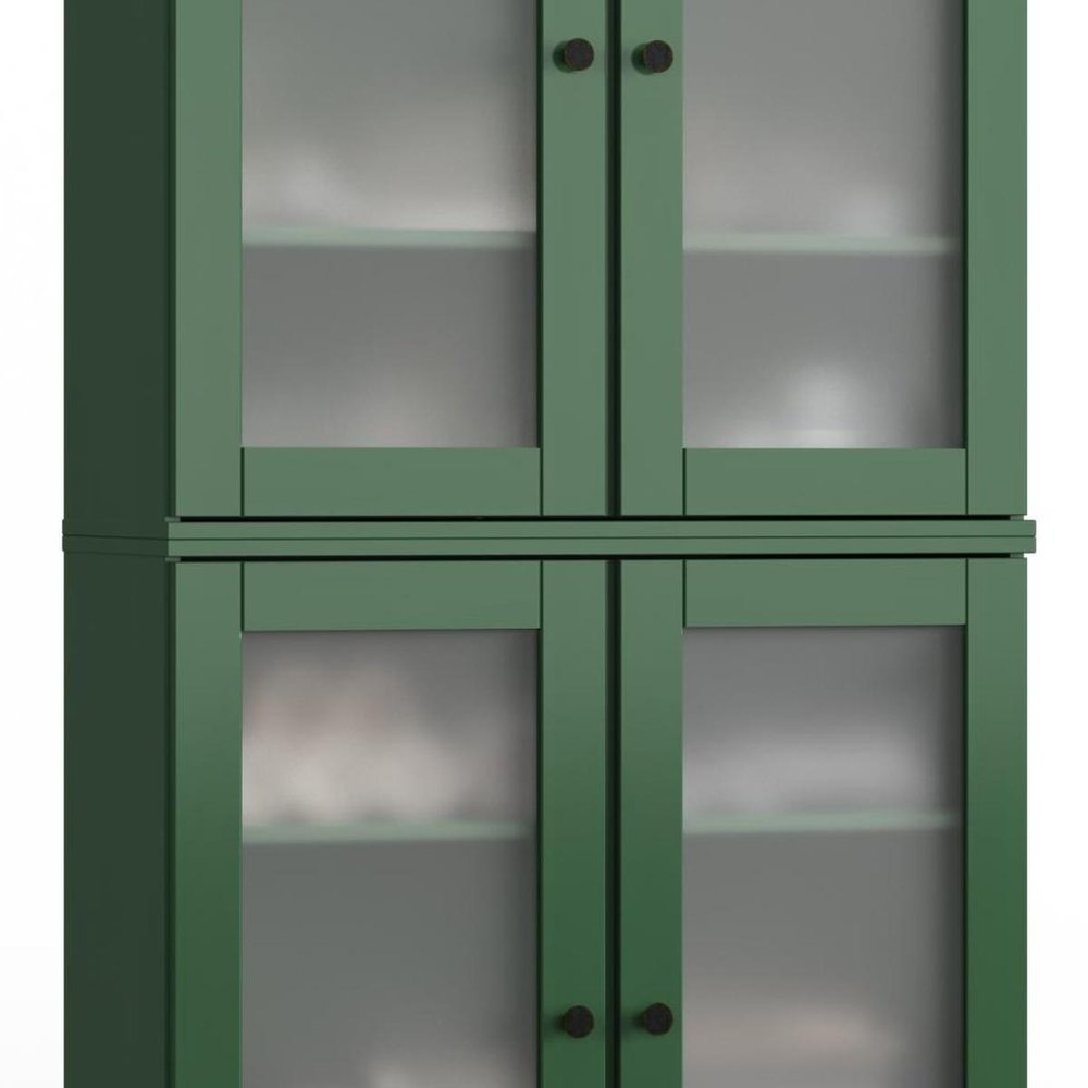 32" Green Solid Wood Glass Panel Inlay Double Door Linen Cabinet — view 3