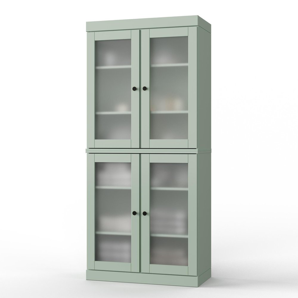 32" Sage Solid Wood Glass Panel Inlay Double Door Linen Cabinet — view 6