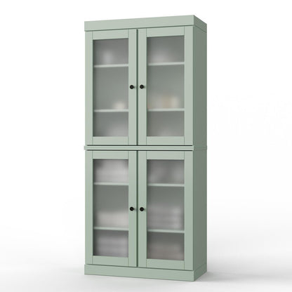 32" Sage Solid Wood Glass Panel Inlay Double Door Linen Cabinet HomeRoots
