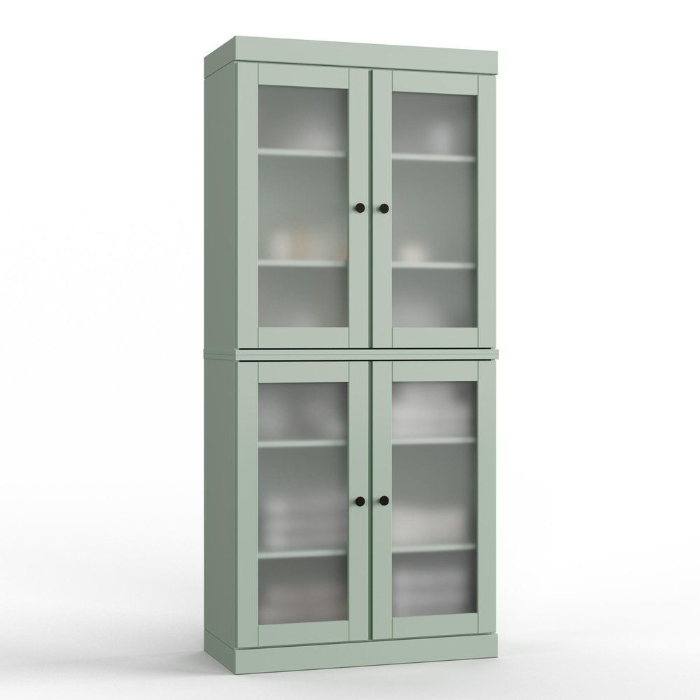 32" Sage Solid Wood Glass Panel Inlay Double Door Linen Cabinet — view 1