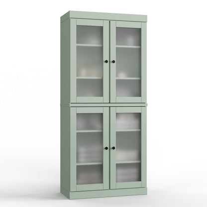 32" Sage Solid Wood Glass Panel Inlay Double Door Linen Cabinet HomeRoots