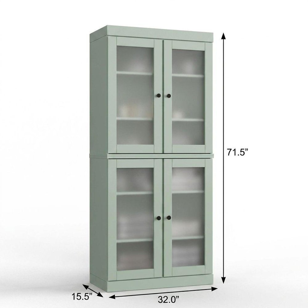32" Sage Solid Wood Glass Panel Inlay Double Door Linen Cabinet — view 2