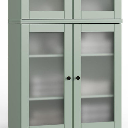 32" Sage Solid Wood Glass Panel Inlay Double Door Linen Cabinet HomeRoots