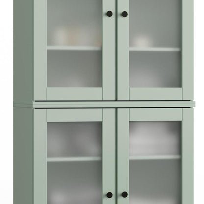 32" Sage Solid Wood Glass Panel Inlay Double Door Linen Cabinet HomeRoots