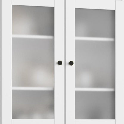 32" White Solid Wood Glass Panel Inlay Double Door Linen Cabinet