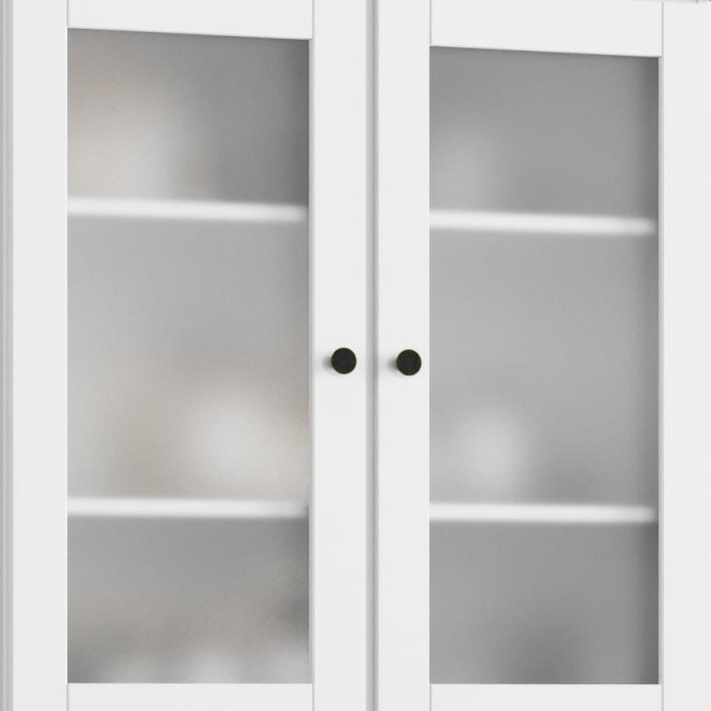 32" White Solid Wood Glass Panel Inlay Double Door Linen Cabinet HomeRoots