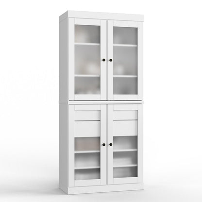 32" White Solid Wood Glass Panel Inlay Double Door Linen Cabinet HomeRoots