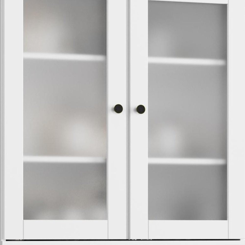 32" White Solid Wood Glass Panel Inlay Double Door Linen Cabinet — view 4