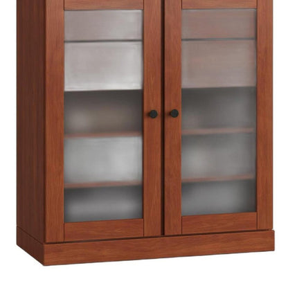 32" Coffee Solid Wood Glass Panel Inlay Double Door Linen Cabinet HomeRoots