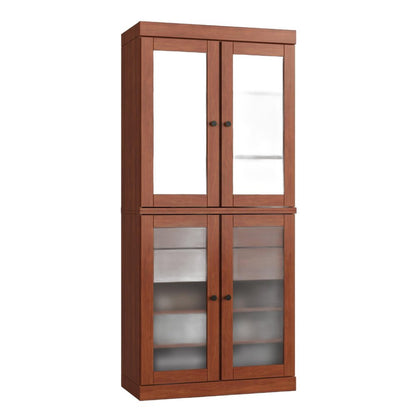 32" Coffee Solid Wood Glass Panel Inlay Double Door Linen Cabinet HomeRoots