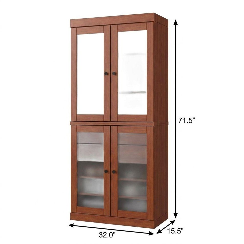 32" Coffee Solid Wood Glass Panel Inlay Double Door Linen Cabinet — view 3